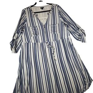 Torrid Blue White Striped Zip-Front Shirt Dress Plus Size 2X Roll Tab Sleeve